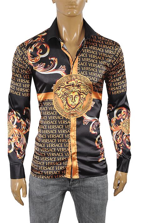 versace shirt mens black and gold|Versace collection men shirt black.